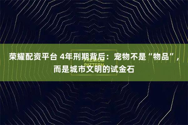 荣耀配资平台 4年刑期背后:宠物不是“物品”,而是城市文明的试金石
