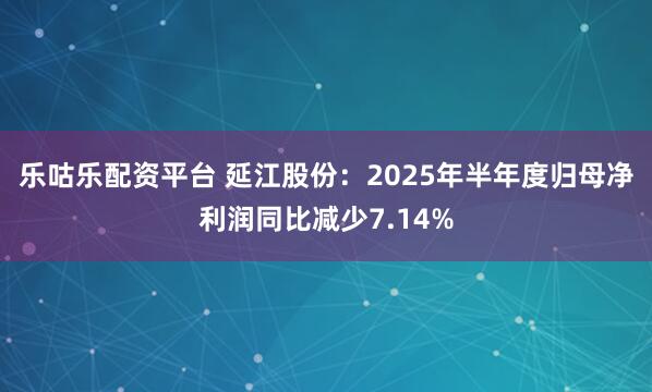 乐咕乐配资平台 延江股份:2025年半年度归母净利润同比减少7.14%